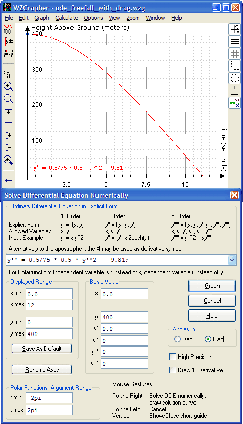 WZGrapher Function Graphing Program,: Solve Differential Equation